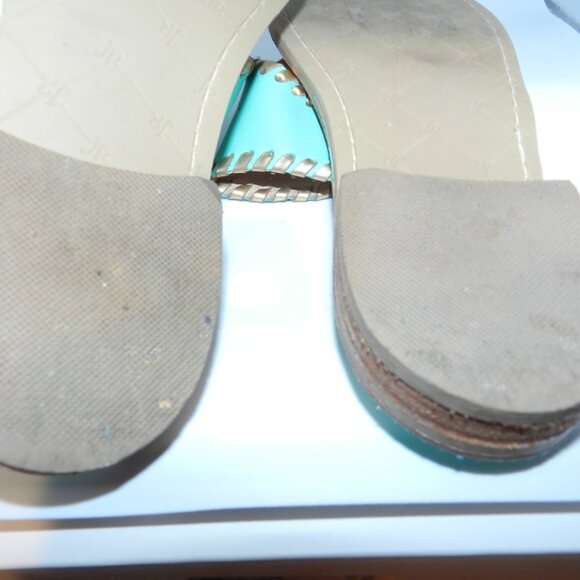 Jack Rogers Pineapple Embroidered Caribbean Blue Leather Sandals Size 7.5 - Picture 8 of 9